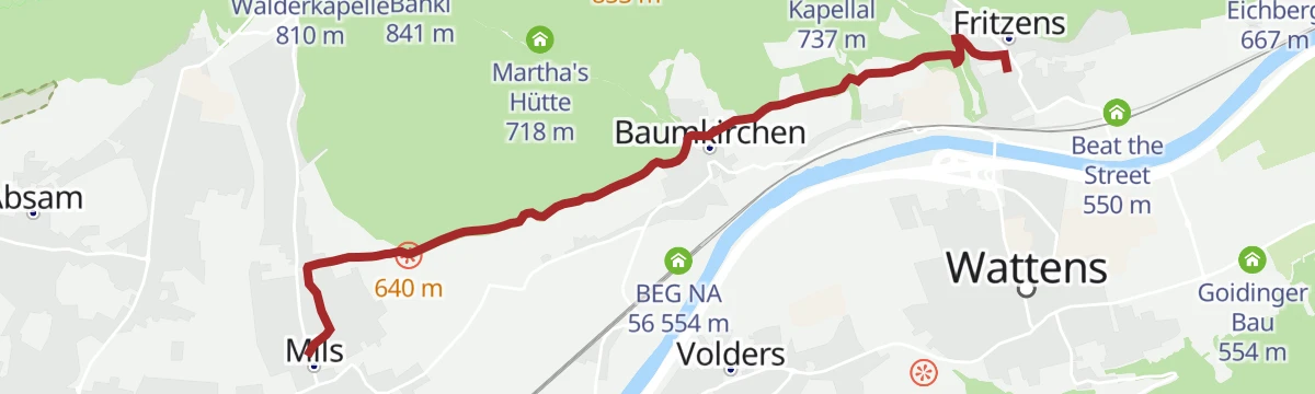 Route map: Von Mils über Baumkirchen nach Fritzens